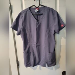 Dickies Womens Large Petite Gray Scrubs Top/bottom V Neck Short Sleeve